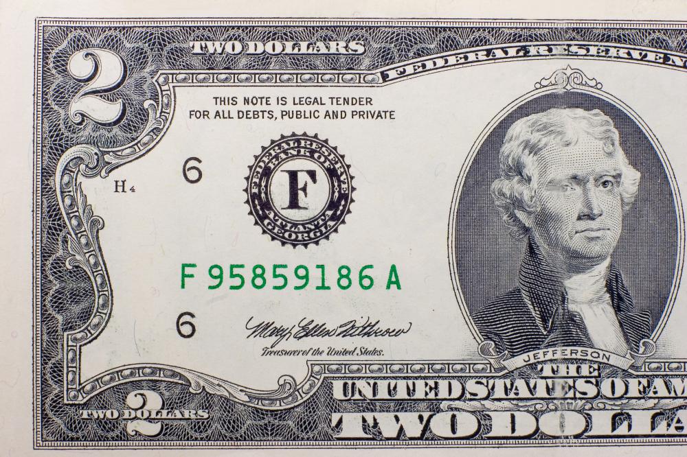 Thomas Jefferson on a two-dollar bill.
