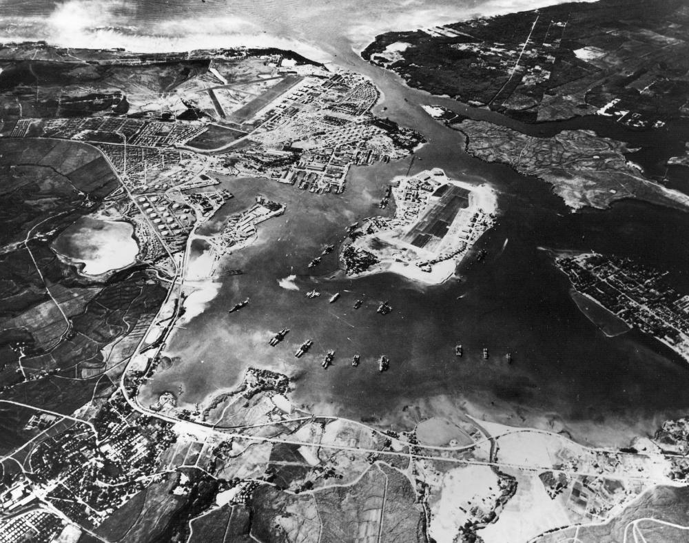 Aerial view of Pearl Harbor before the attack.