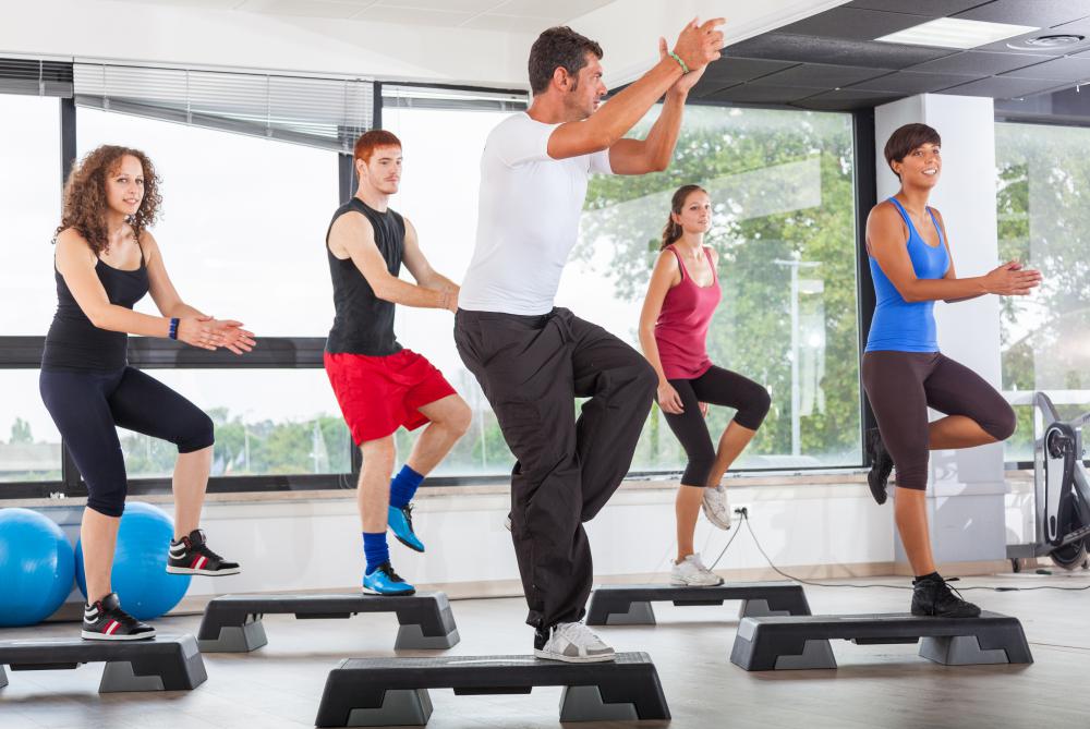 Step aerobics requires little more than a flat surface and a raised platform.