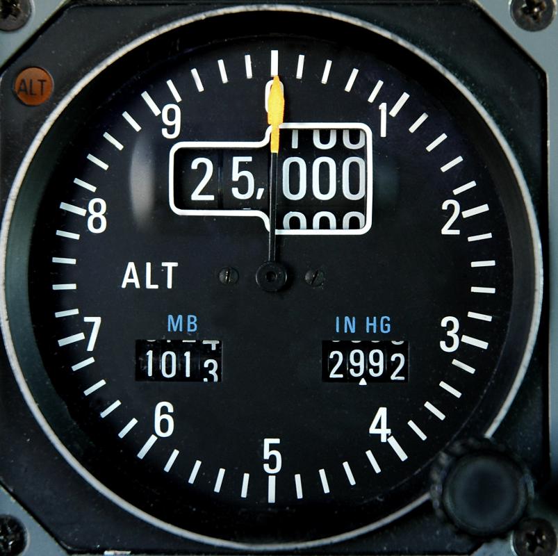 The instrument panel of an aircraft includes an altimeter, which measures a plane's distance above the ground.