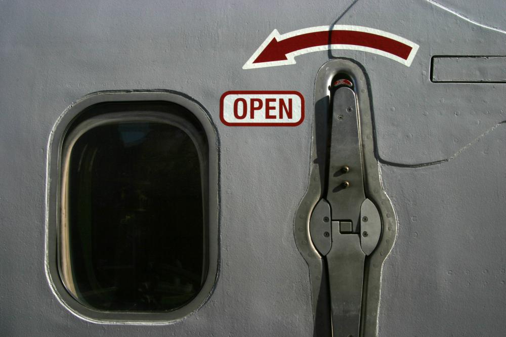 Airplane door from the inside of the plane.