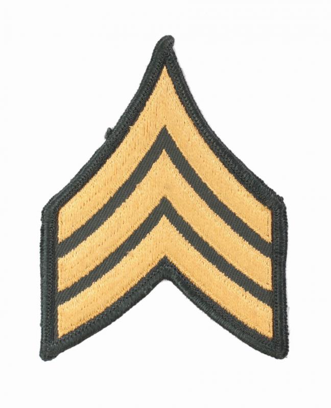 Though they both consist of chevrons, the rank insignia, along with other uniform details, differ between the U.S. Army and U.S. Marine Corps.