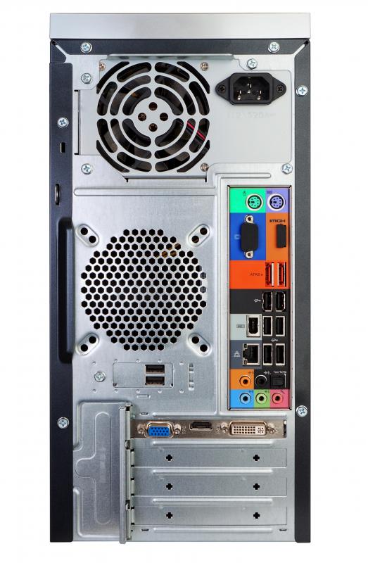 The power supply on a computer is accessible in the back of the unit.