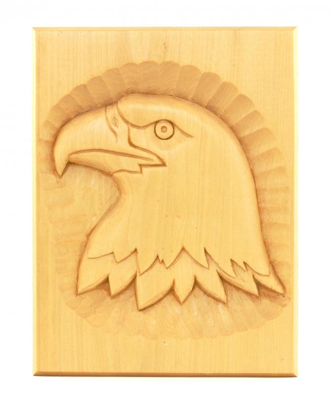 An eagle carved into balsa wood, a hardwood.