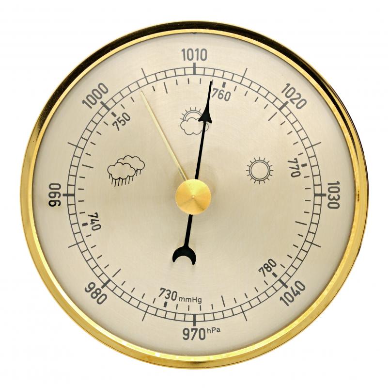 Barometer showing a reading of 1012 hectopascals.