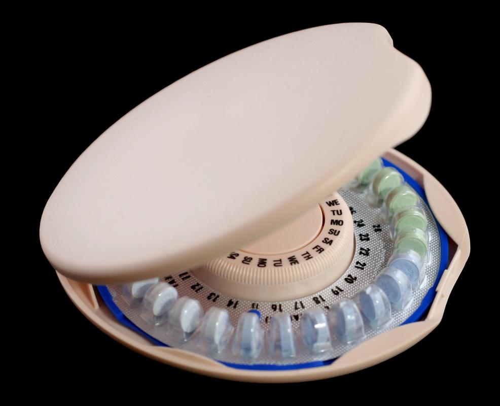 Birth control pills contain progesterone and estrogen.