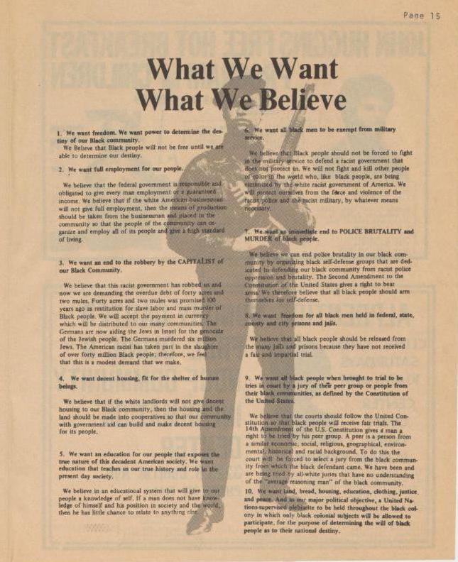 The Black Panther Party carried loaded weapons in public to represent a willingness to defend themselves.