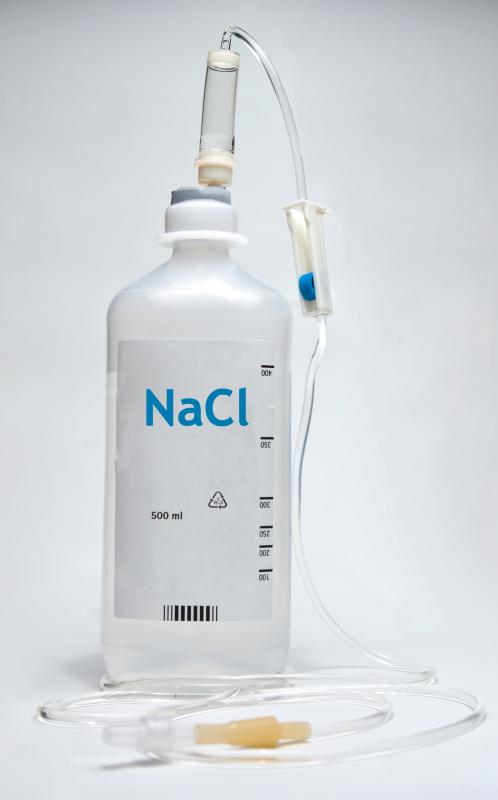 Saline solution is used to soak an infected eyebrow piercing.