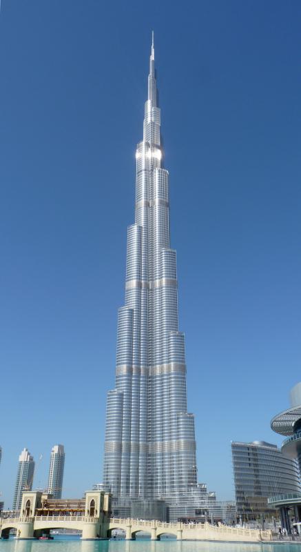 The Burj Khalifa is a skyscraper in Dubai that has a height of 2,722 ft (830 m).
