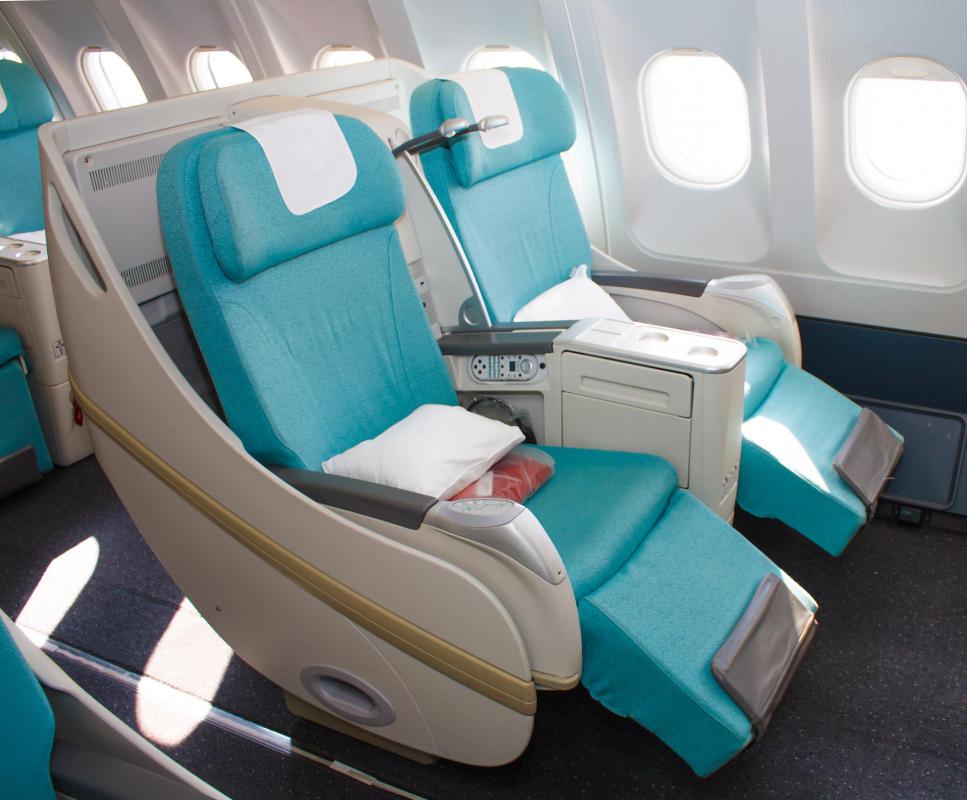 Business class on an airplane tends to have more room than coach seating.