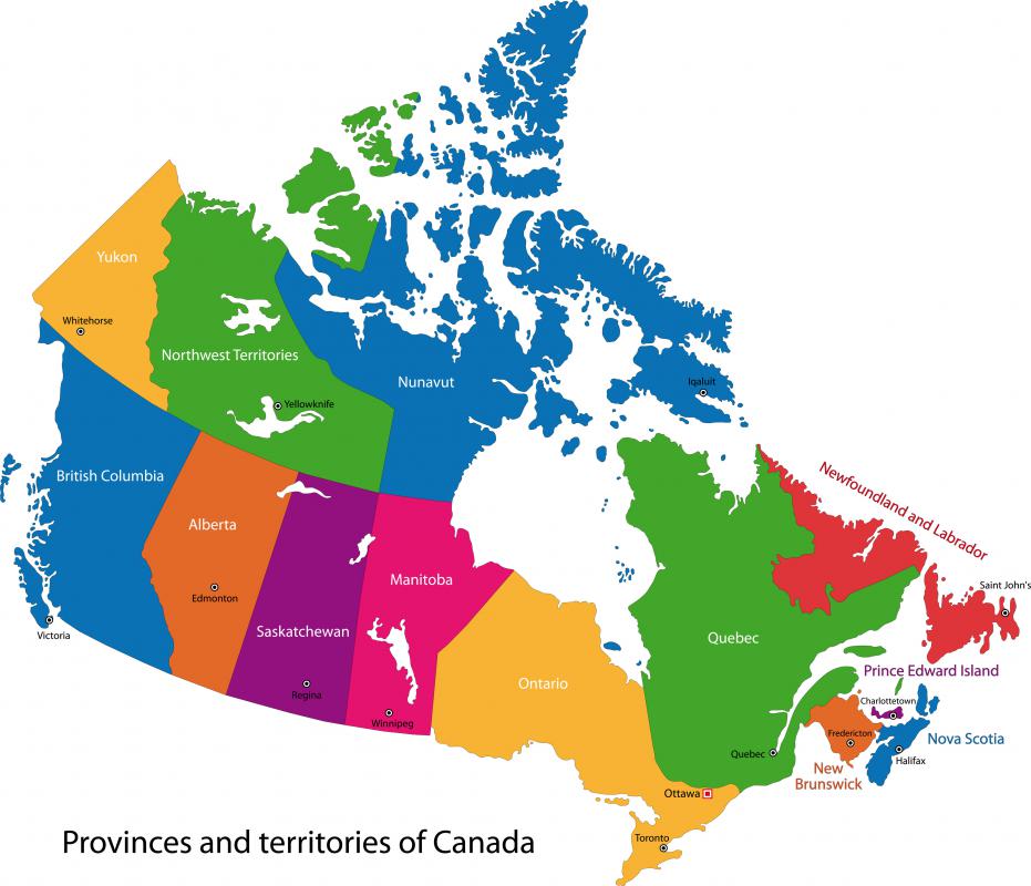 A map of Canada's ten provinces and three territories.
