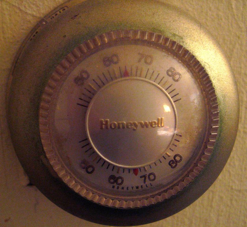 Classic round Honeywell thermostat.