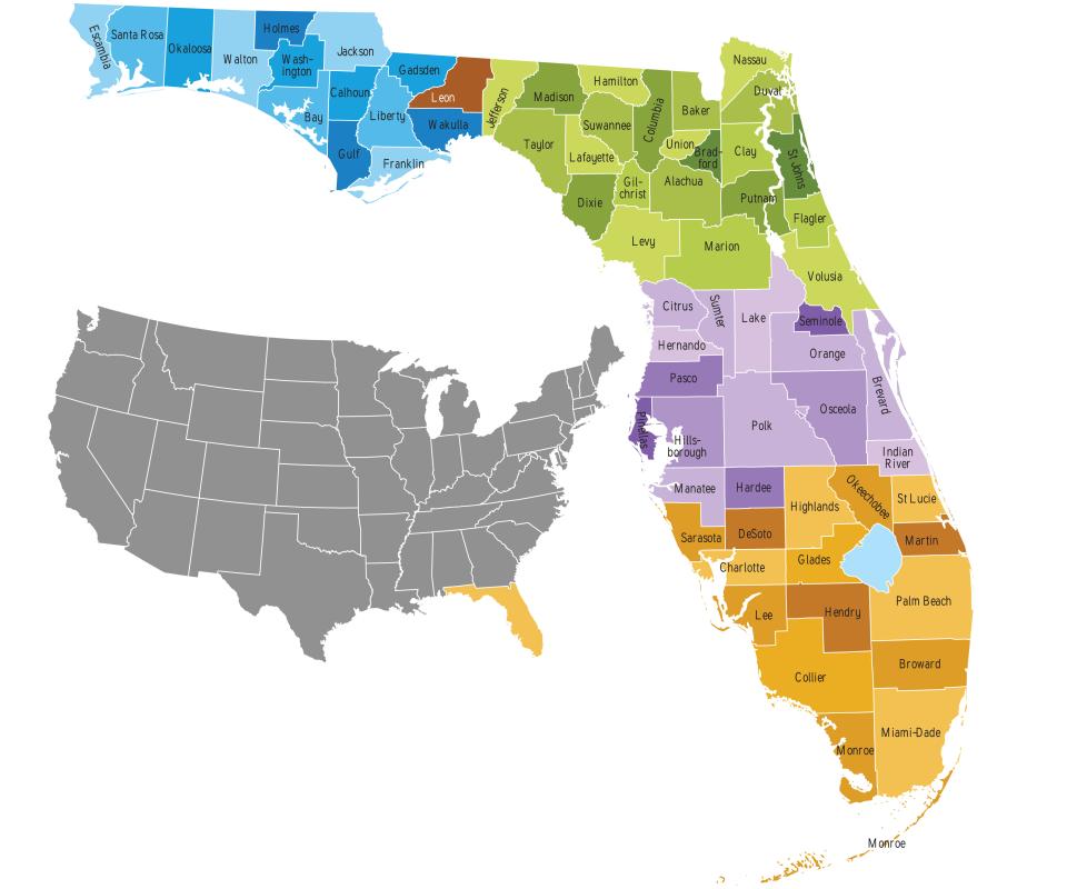 Florida has a humid subtropical to full tropical climate, with abundantly sunny days.