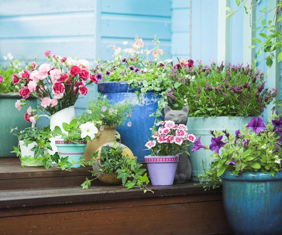 Flower containers can be easily moved.