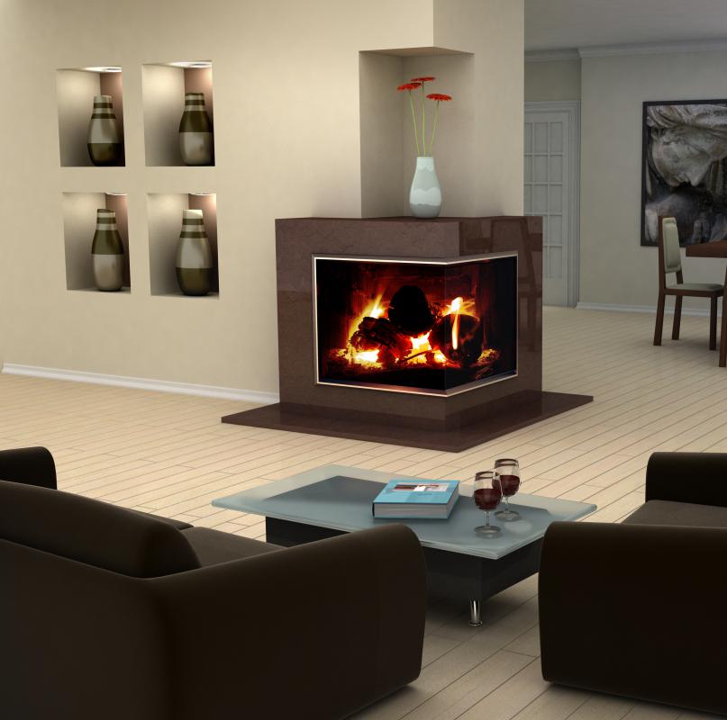 A fireplace with a marble hearth.