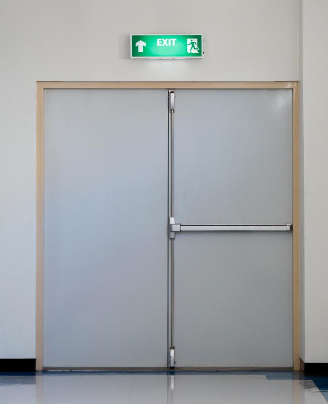 Egress doors are typically indicated with a back lit sign marked "Exit".