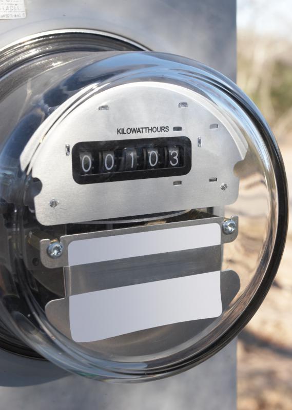 An electrical power meter measuring electricity in kilowatt hours.