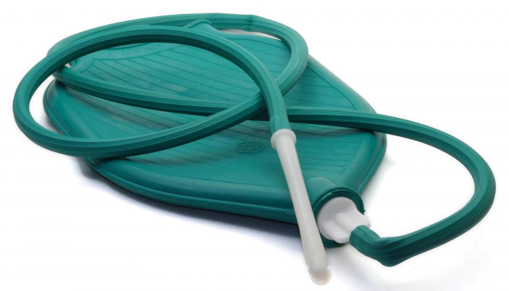 An enema introduces liquid by means of an enema bag into the anus to clear the bowel and colon of fecal matter.