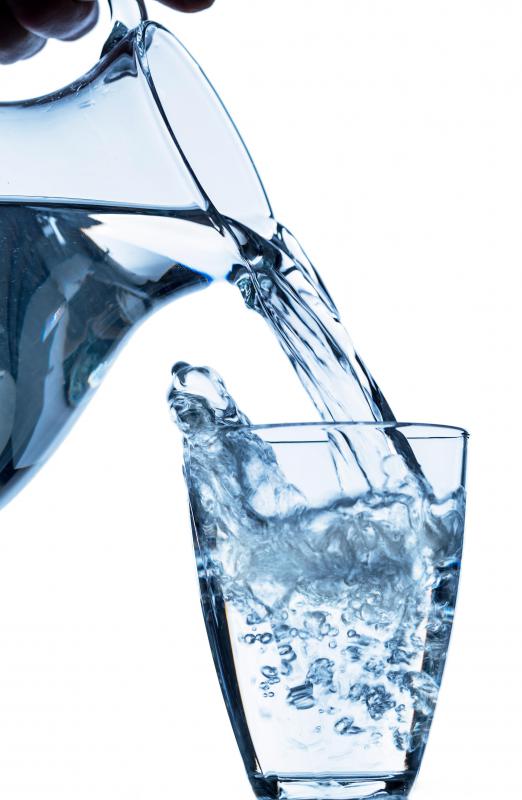 Hydrostatic pressure pushes water out from openings in a reservoir.
