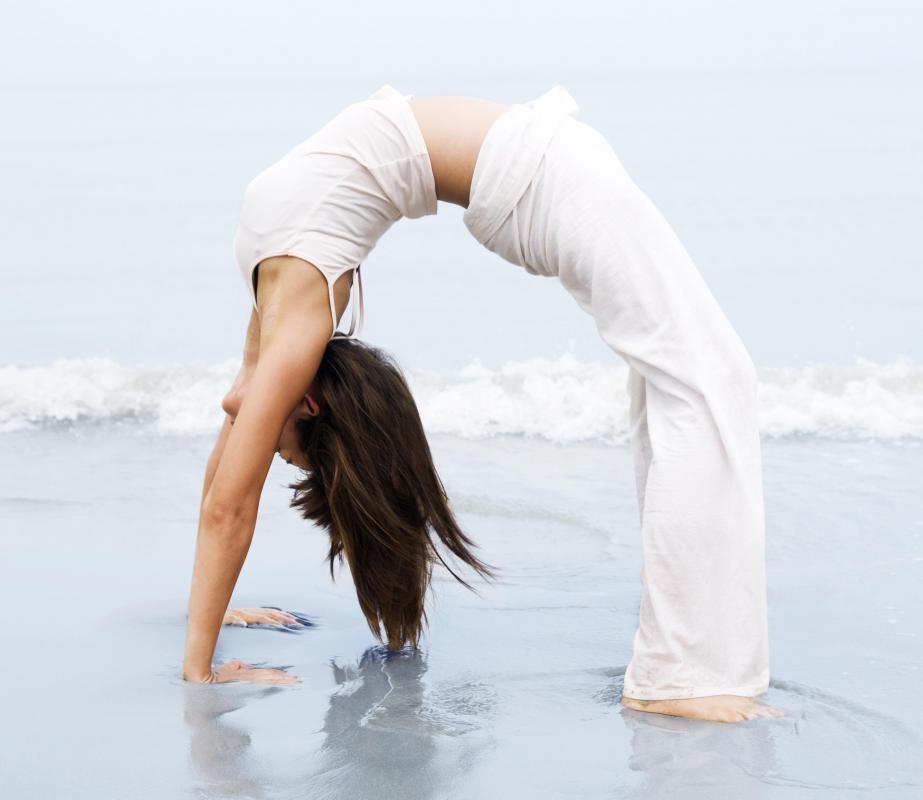 A woman stretching.