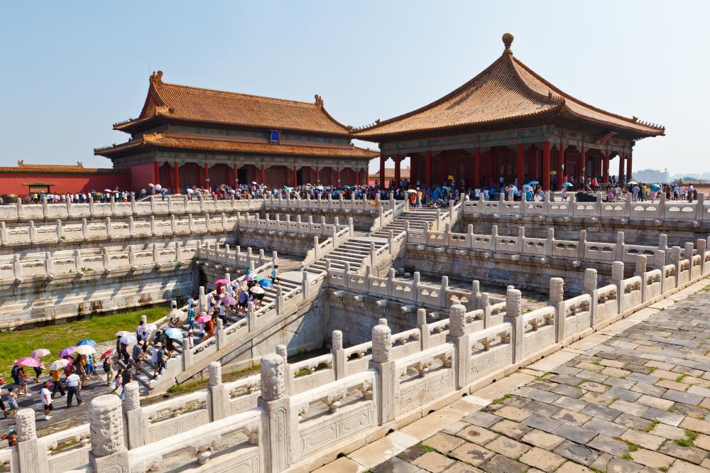 People visiting the Forbidden City.