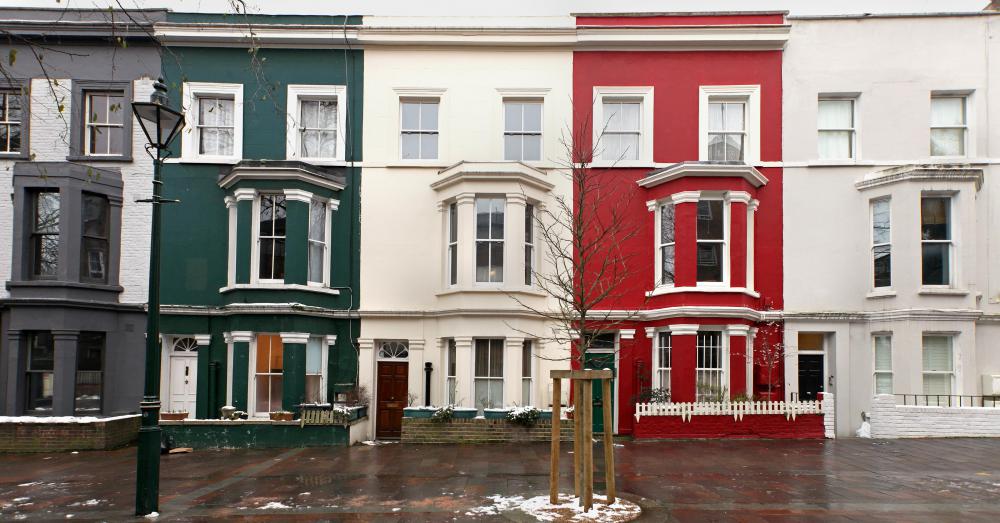 Row houses are characterized by consistent architecture and design.