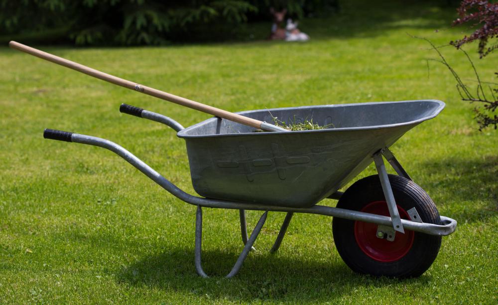A wheelbarrow is a common garden tool.