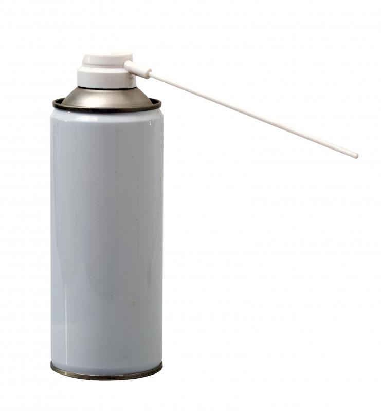 Canned air can be sprayed on keyboards and other electronic equipment to help keep them clean.