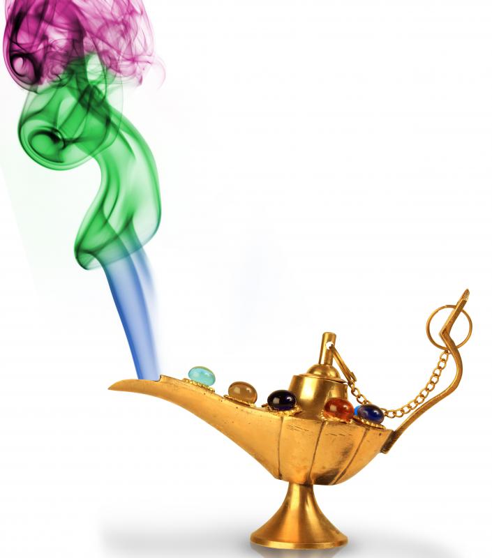 Aladdin, a figure from Arabic literature summoned a genie from an oil lamp.