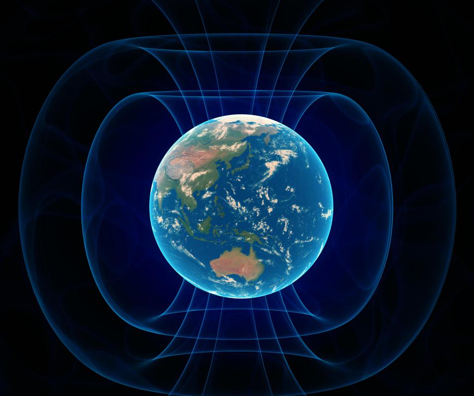 The pointer of a prismatic compass aligns with the Earth's magnetic field.