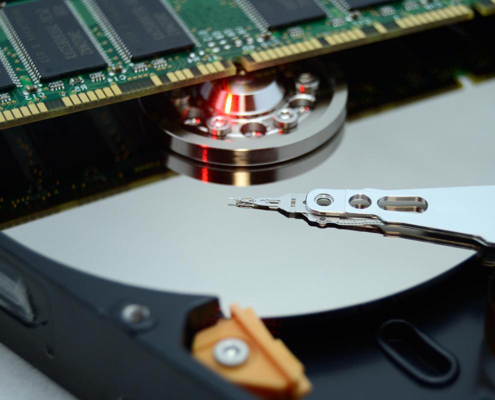 Inside of a USB hard drive, the drive itself looks much like a traditional internal hard drive.