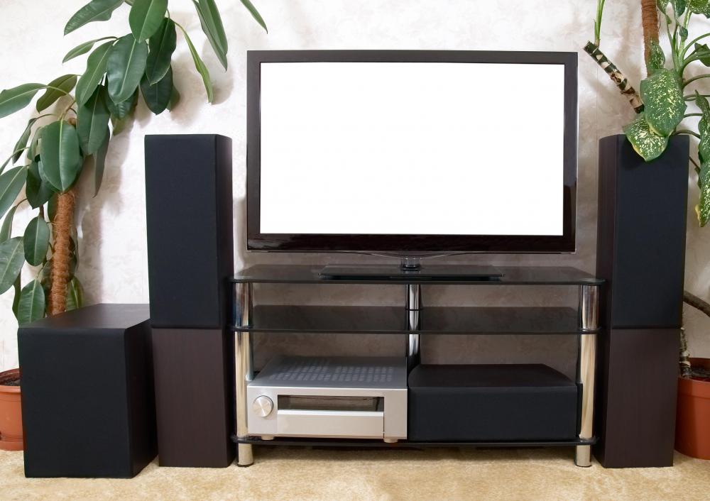 A home theater includes video and audio components.