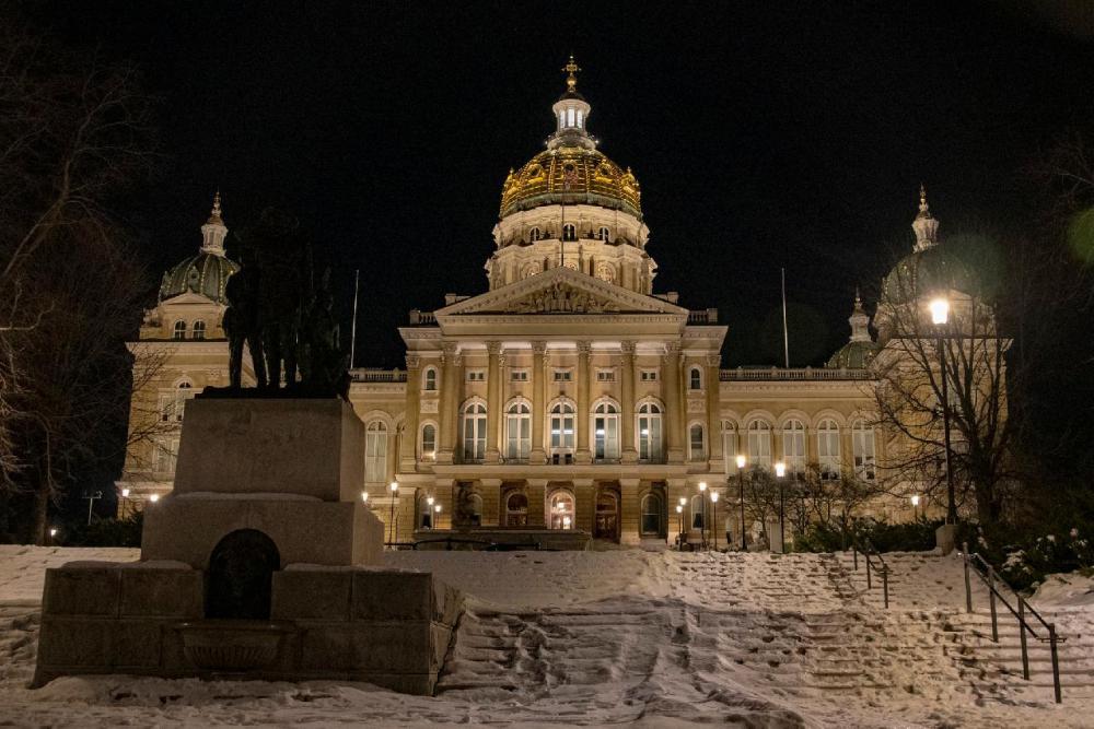 The Iowa state capitol building has five domes. The central one is covered in 23-karat gold leaf.