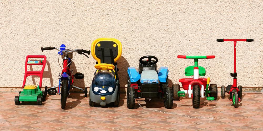 Ride-on toys facilitate gross motor skill or large muscle development.