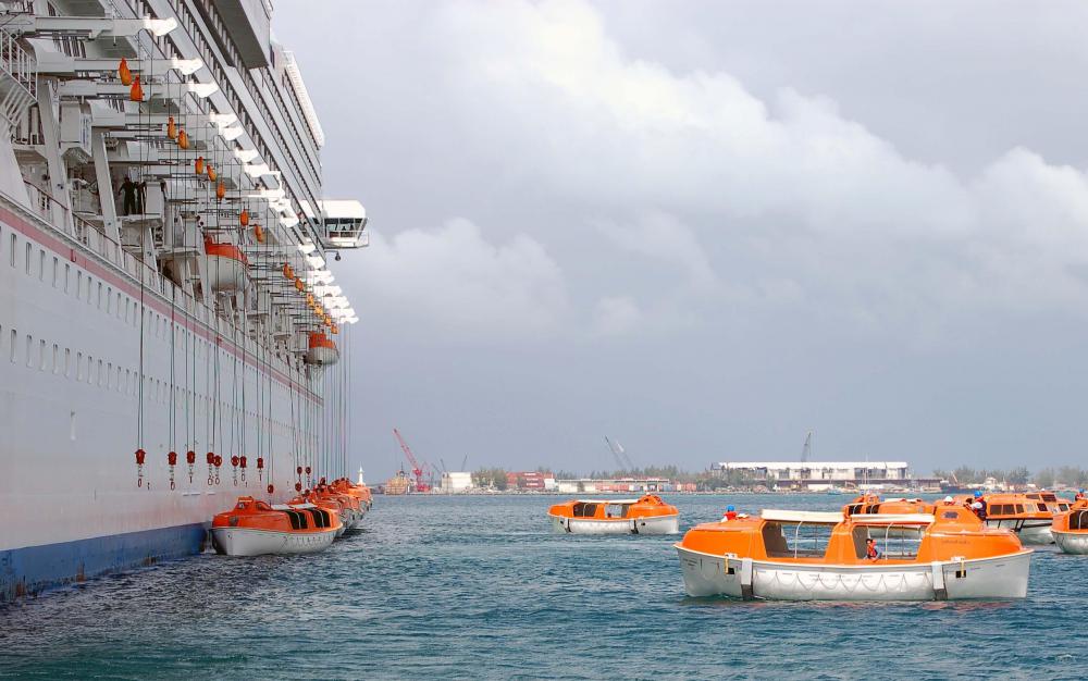 Cruise ships are equipped with lifeboats as part of contingency planning.