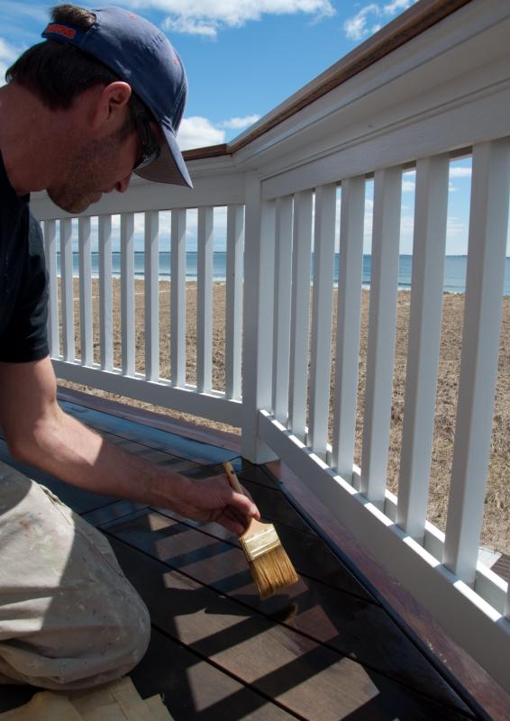 Offgassing occurs when stain is applied to an area.