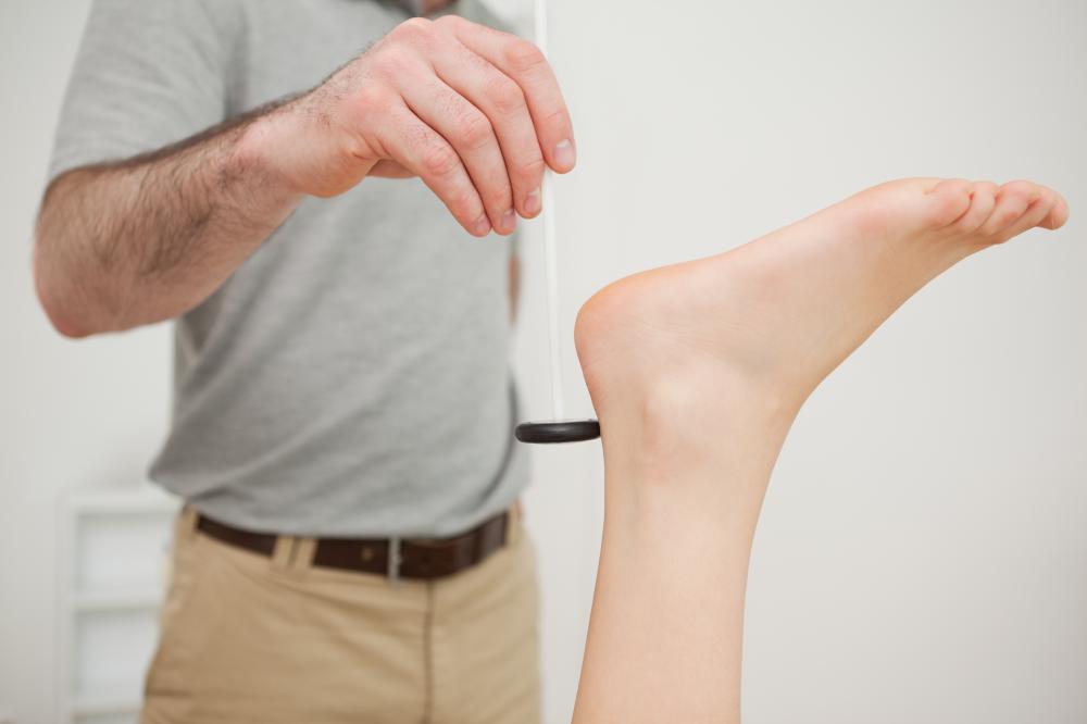 A reflex hammer may be used to test ankle reflex.