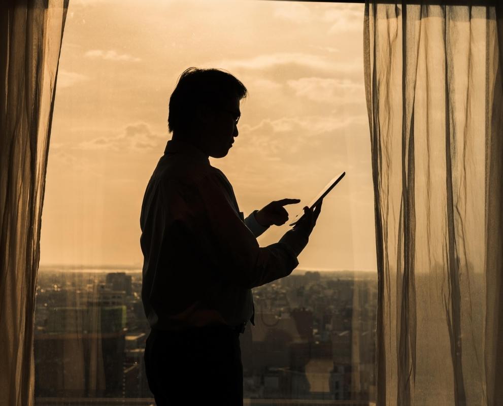 A battered husband will often spend a great deal of time at work, away from his home.