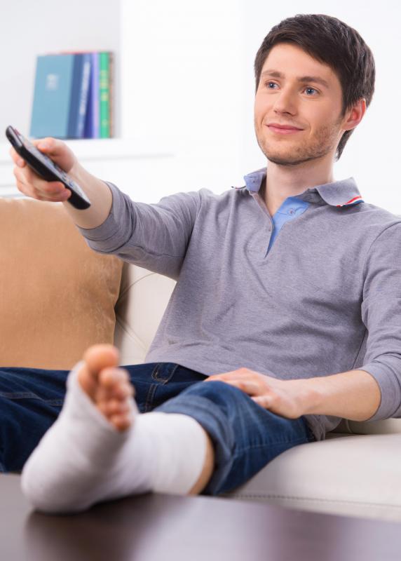 Keeping a bruised foot elevated will help keep the swelling down.