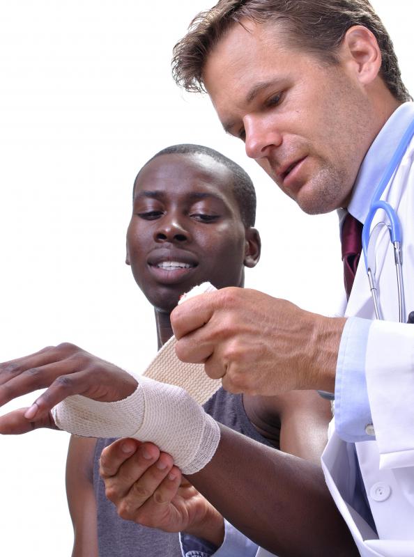 Sprains are caused by the stretching or tearing of a ligament.