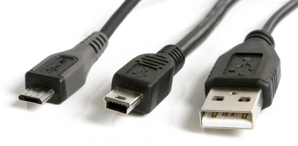 A variety of USB cables, including micro-USB, mini-USB, and standard USB.