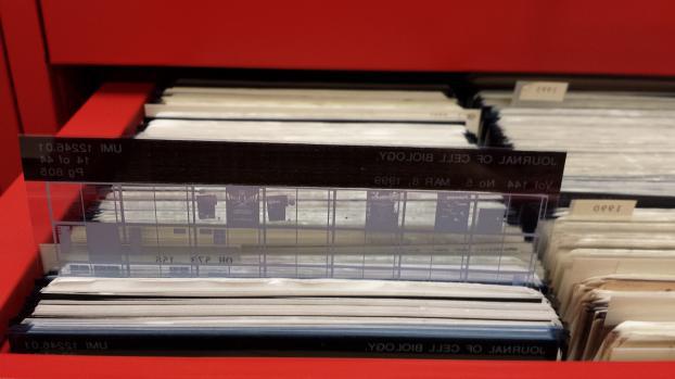 The thin, compact size of microfiche allows tens of thousands of images to be stored in just one filing cabinet.