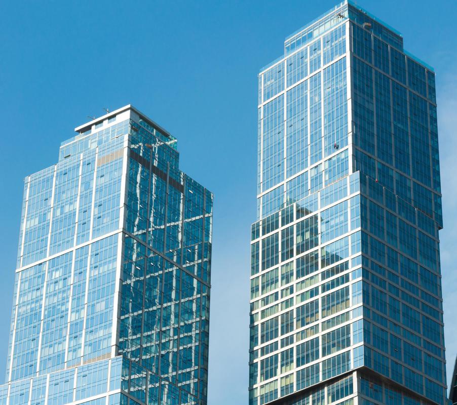 Office complexes often include multistory buildings.
