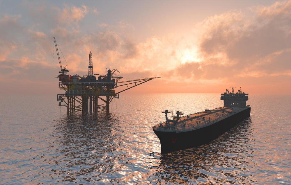 Floating cranes may be used in the construction of offshore oil rigs.