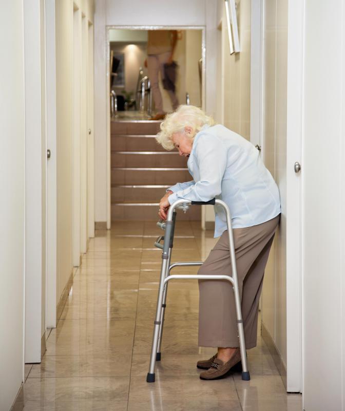 During rehabilitation, a patient may move from using a walker to a cane.