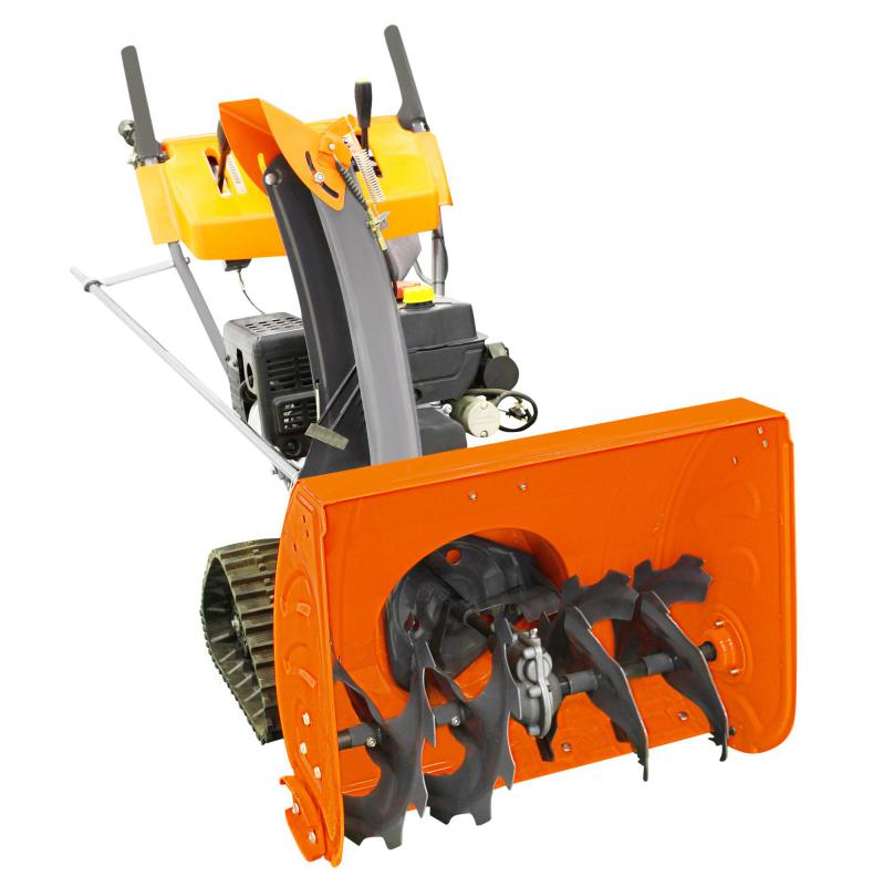 Rotary tillers are used to cultivate soil for a garden.