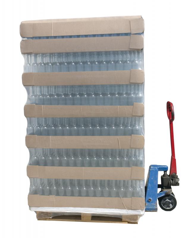 A basic hand pallet truck consists of a set of blades that can be aligned to slide under a pallet, lifting the pallet of the ground by several inches.