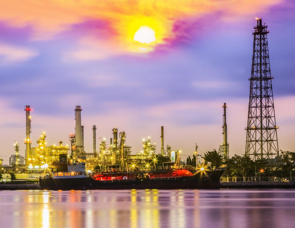 Refineries around the world process petrochemicals.