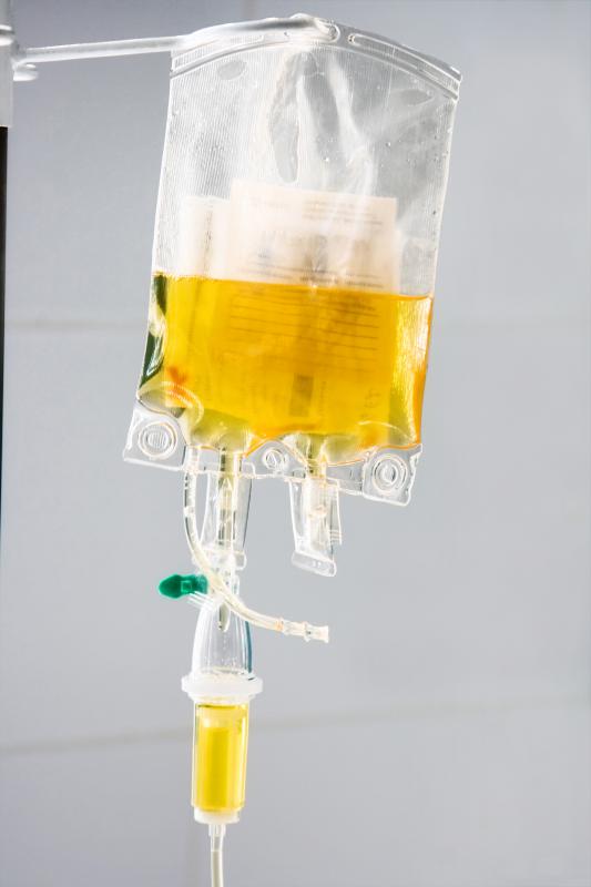 A bag of blood plasma, which contains gamma globulin.
