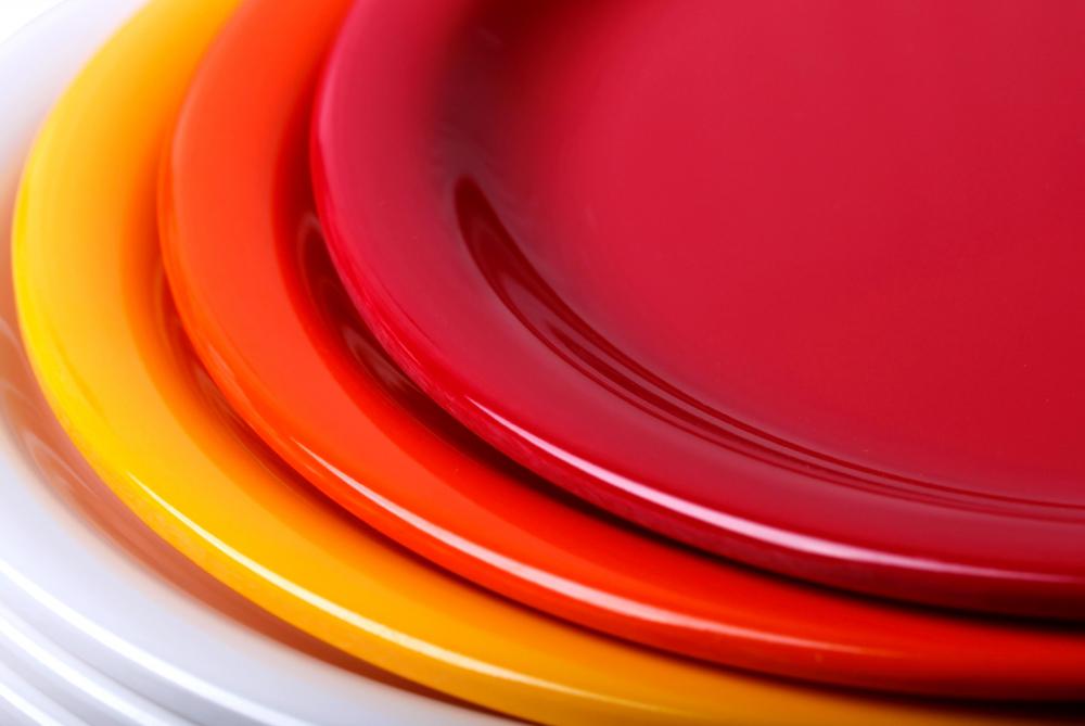 Plates made of melamine, a type of resin.